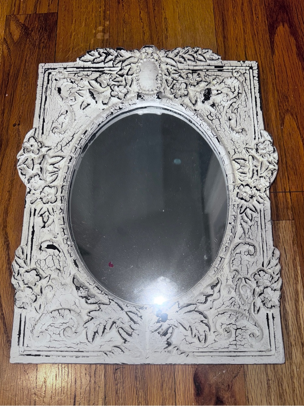 Small Vintage-Style White Ornate Wall Mirror